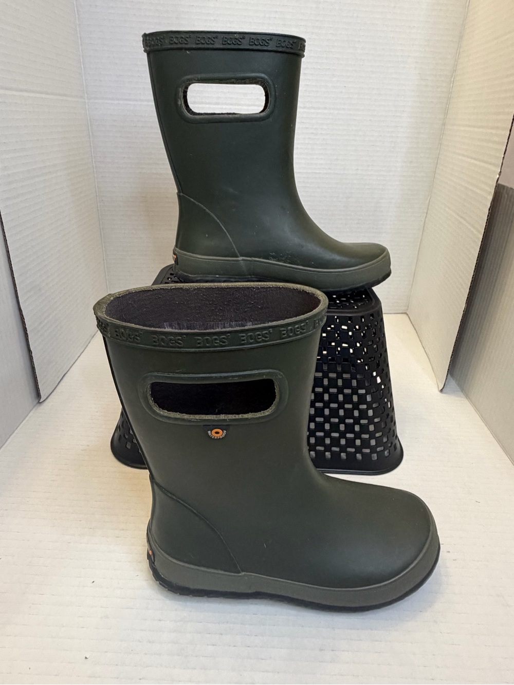 Bogs Unisex Kids Green Rubber Rain Boots Pull On Solid Round Toe US 13